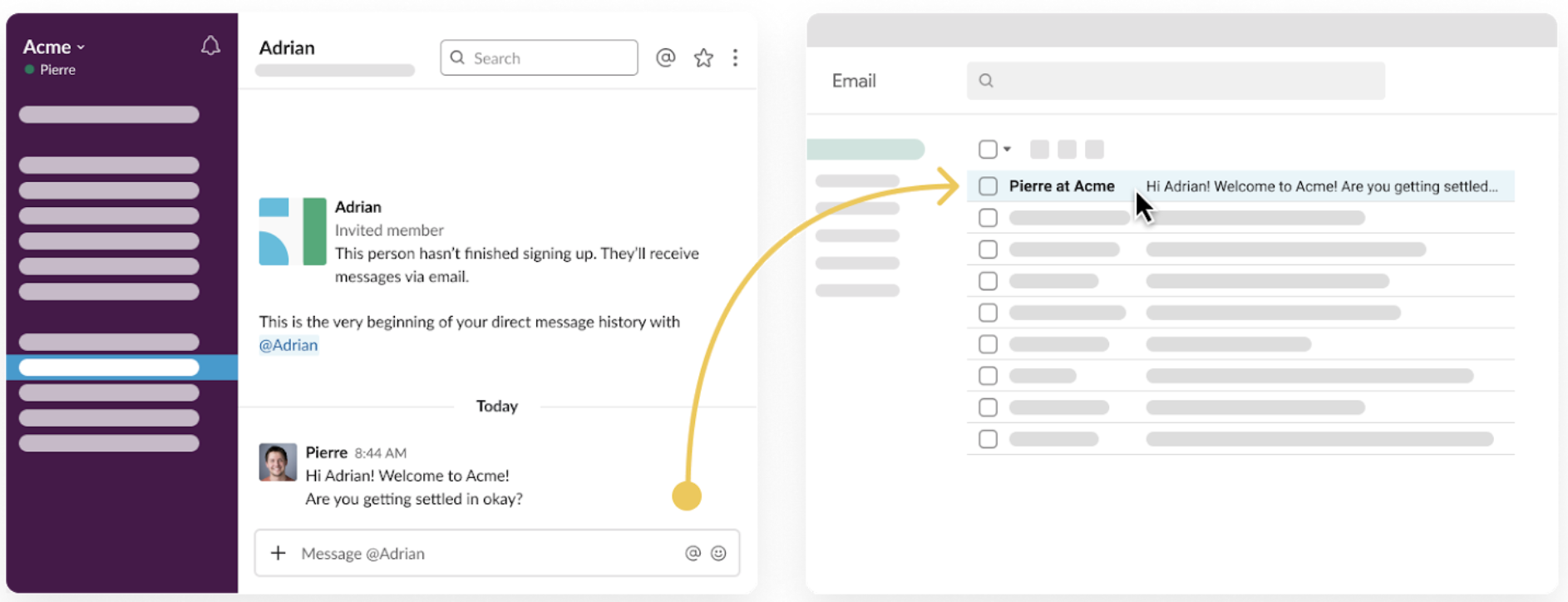 Slack message to Email inbox