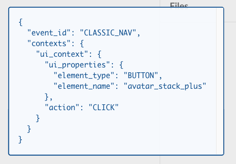 Sample log event data configured for a menu option within Slack.