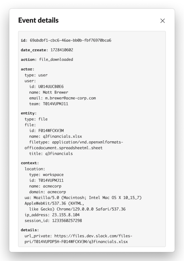 JSON representation of an Audit Log