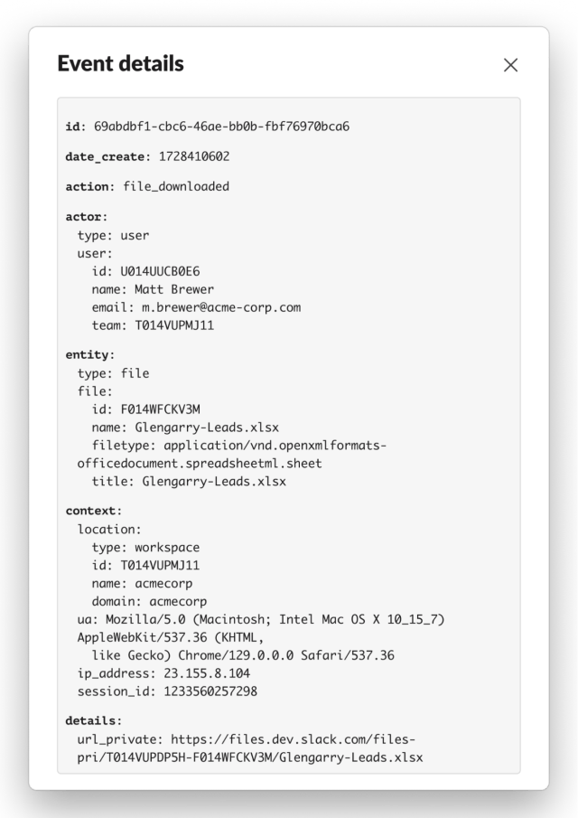 JSON representation of an Audit Log