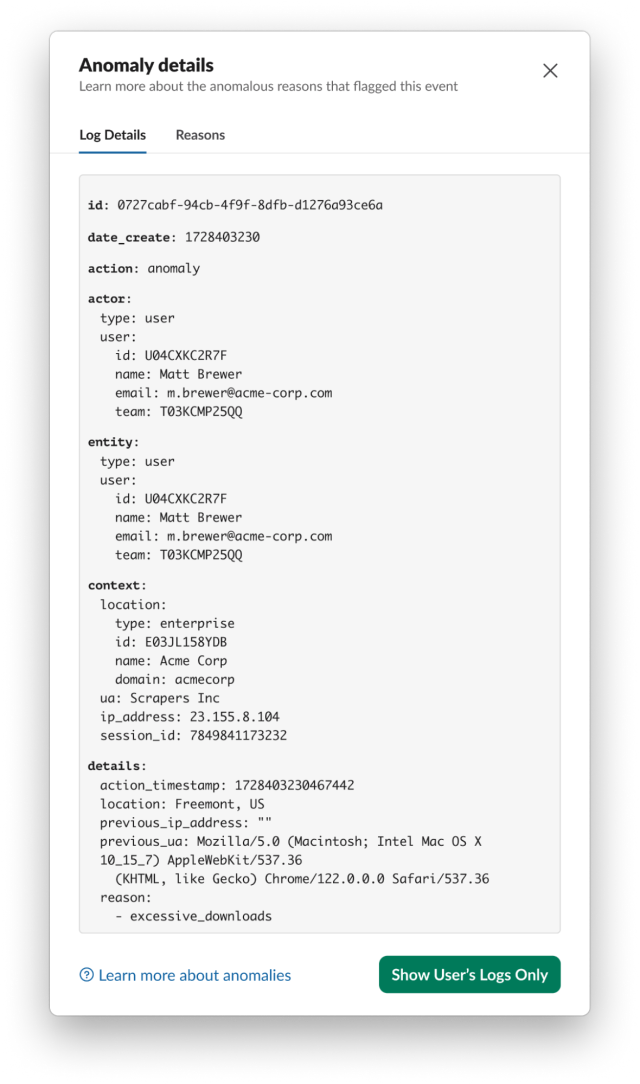 JSON representation of an Audit Log