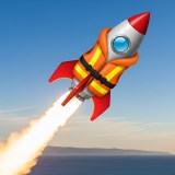 A rocket streaking across the sky wearing a life vest to symbolize deploying safely