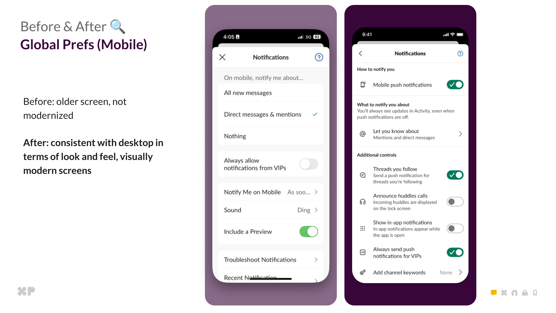 Mobile global preferences modernized to match desktop visually and structurally. 